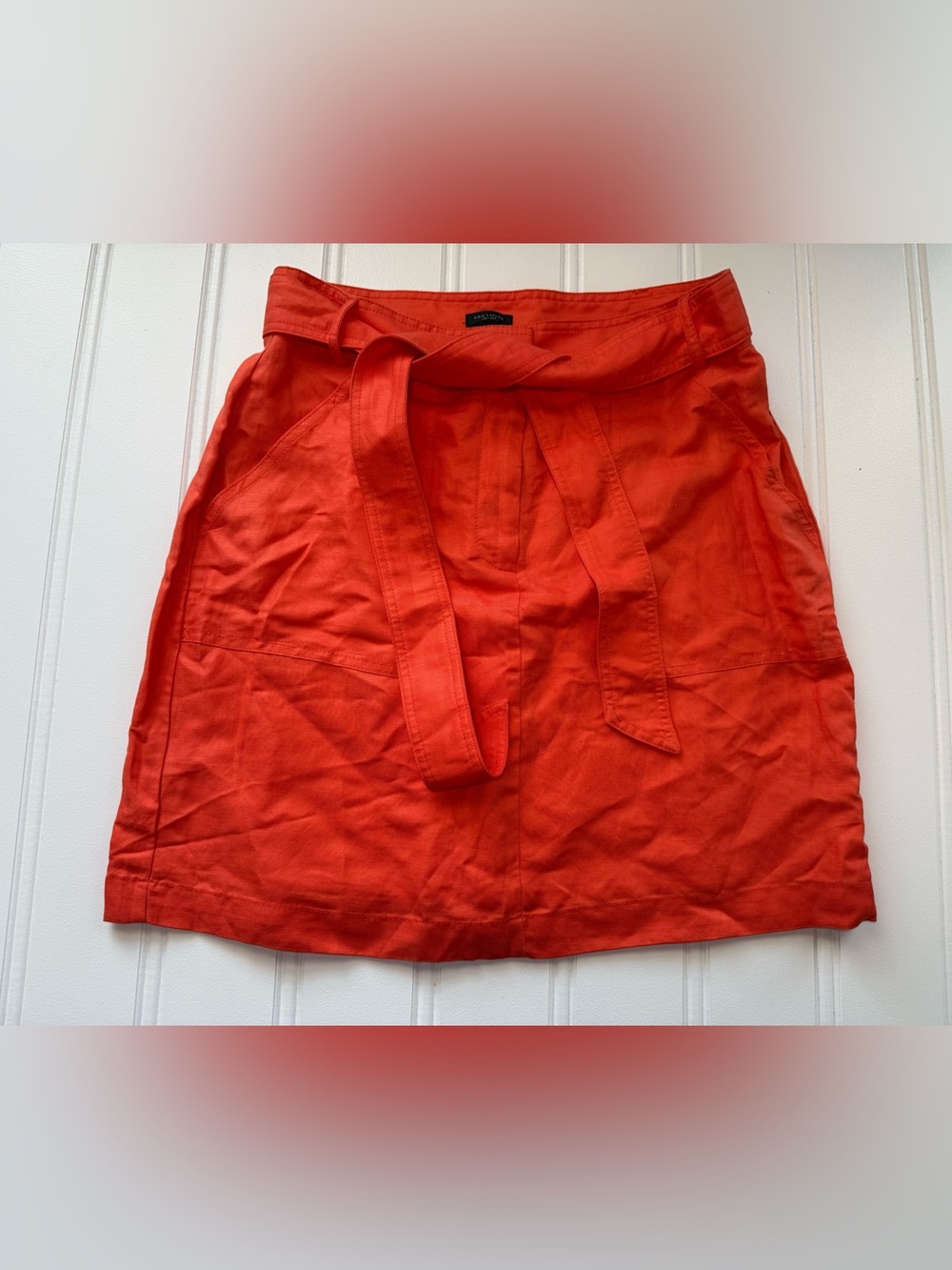 Ann Taylor Linen Blend Skirt Tie Waist Lined Orange 10 NEW
Waist 16.5
Length 20